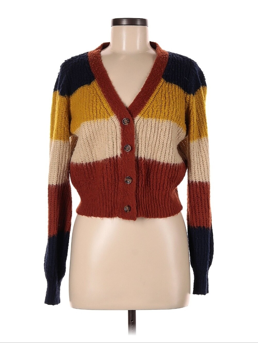 Cotton Candy Multicolor Striped V-Neck Button Cardigan